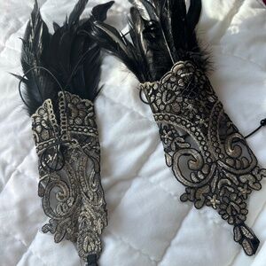 lace & feather costume gloves